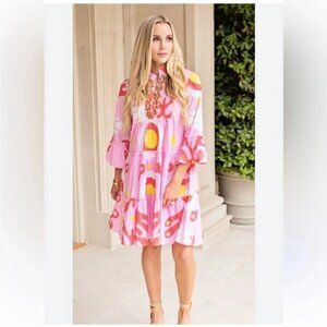 Sheridan French Katy Blush/Coral Ink Blot Beaded Dress size XL resortwear beach